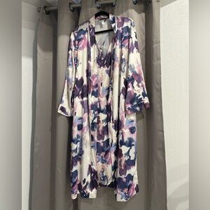 Stars Above Floral Kimono AND Robe Set in Purple and White
